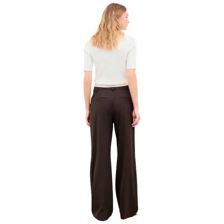 Pantalon marron uni avec une coupe bootcut muni d'un zip et d'un bouton - Image 3