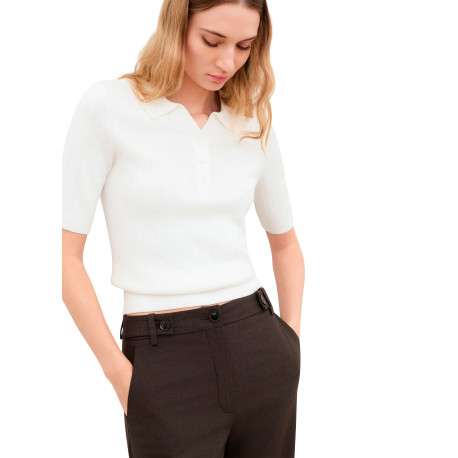Pantalon marron uni avec une coupe bootcut muni d'un zip et d'un bouton - Image 5