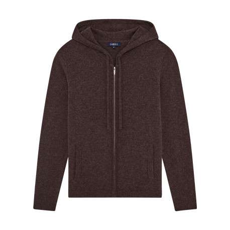 Gilet en laine marron uni avec une coupe droite et une capuche