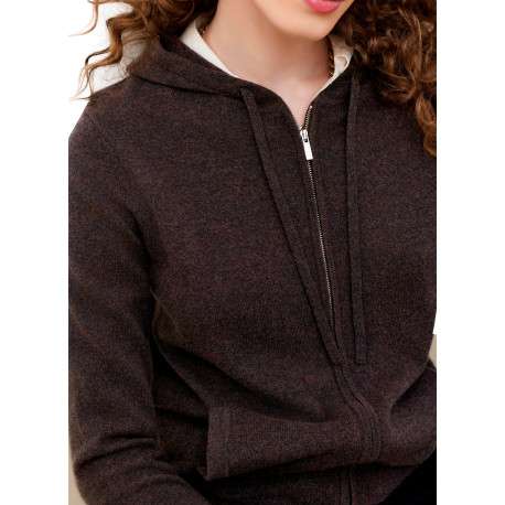 Gilet en laine marron uni avec une coupe droite et une capuche - Image 6