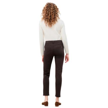 Pantalon en coton chocolat uni avec une coupe slim muni d'un zip et d'un bouton - Image 3