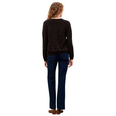 Pull en coton marron à motif animalier avec une coupe droite et un col rond - Image 3