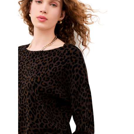 Pull en coton marron à motif animalier avec une coupe droite et un col rond - Image 5