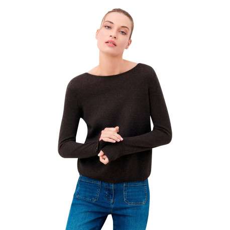 Pull marron uni avec une coupe droite et des manches longues - Image 4