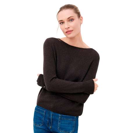 Pull marron uni avec une coupe droite et des manches longues - Image 5