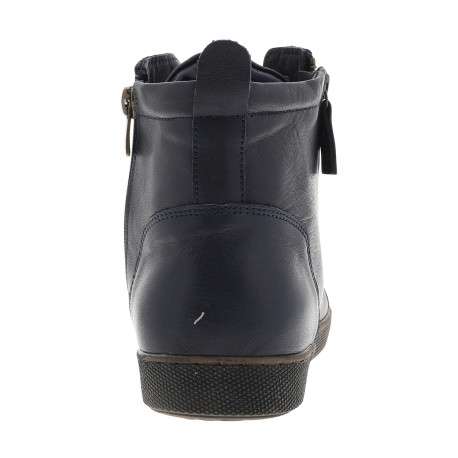 Bottines en cuir bleu marine à talon plat avec des lacets et un zip latéral - Image 4