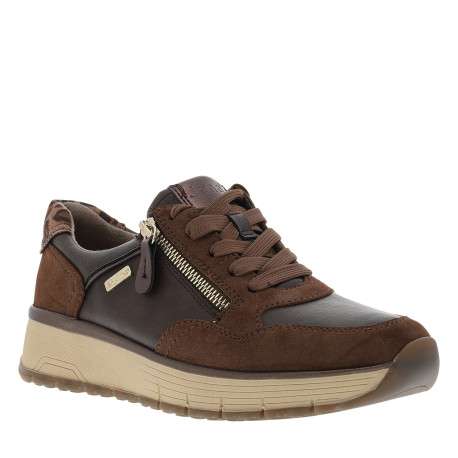 Baskets running café à talon compensé bas avec des lacets et un zip latéral