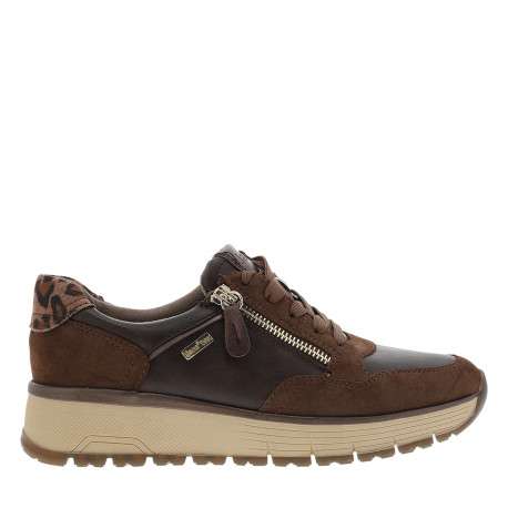 Baskets running café à talon compensé bas avec des lacets et un zip latéral - Image 2