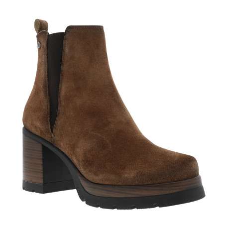 Boots en cuir taupe à semelle décroché haute avec un soufflet élastiqué