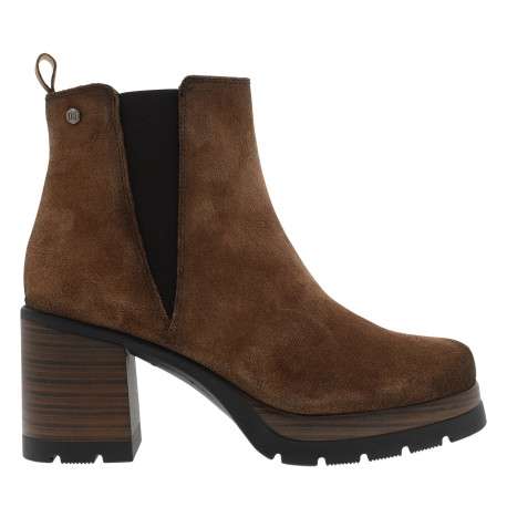 Boots en cuir taupe à semelle décroché haute avec un soufflet élastiqué - Image 2