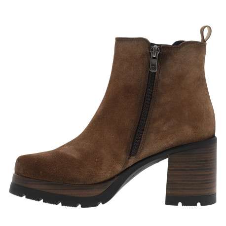 Boots en cuir taupe à semelle décroché haute avec un soufflet élastiqué - Image 3