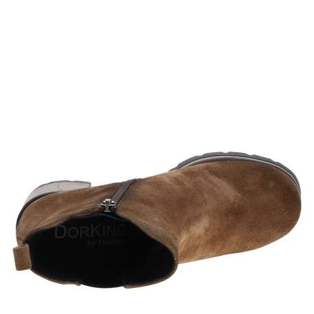 Boots en cuir taupe à semelle décroché haute avec un soufflet élastiqué - Image 5