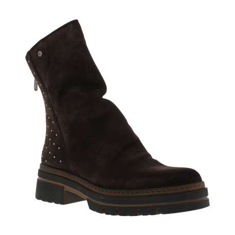 Boots en cuir chocolat à semelle décrochée bas avec un zip à l'arrière