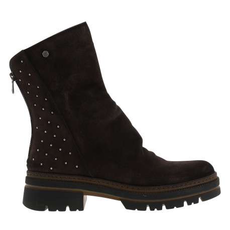 Boots en cuir chocolat à semelle décrochée bas avec un zip à l'arrière - Image 2