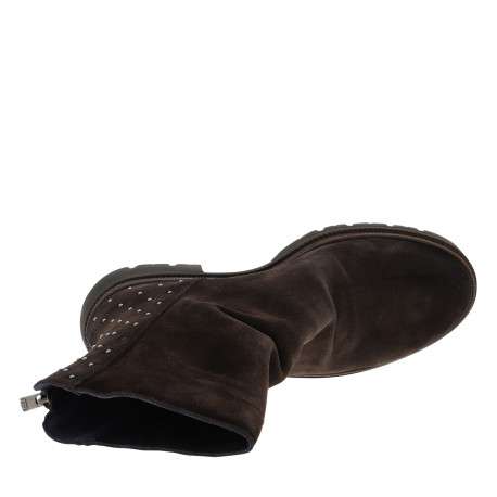 Boots en cuir chocolat à semelle décrochée bas avec un zip à l'arrière - Image 5