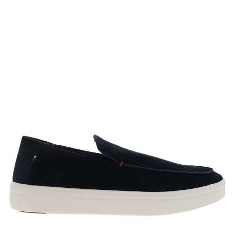 Mocassins en cuir bleu marine à semelle plate et un logo embossé sur la semelle - Image 2