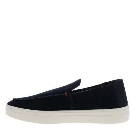 Mocassins en cuir bleu marine à semelle plate et un logo embossé sur la semelle - Image 3