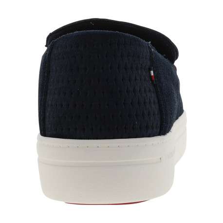 Mocassins en cuir bleu marine à semelle plate et un logo embossé sur la semelle - Image 4