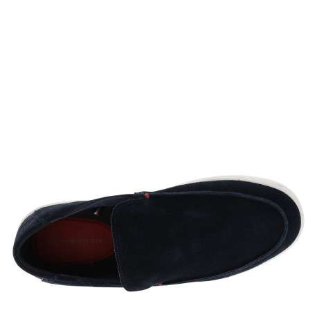 Mocassins en cuir bleu marine à semelle plate et un logo embossé sur la semelle - Image 5