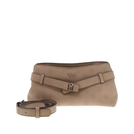 Sac à bandoulière amovible beige avec imprimé monogramme embossé