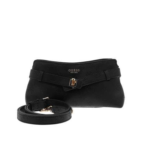 Sac à bandoulière noir à motifs monogrammes muni d'un zip et d'une pression