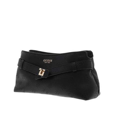 Sac à bandoulière noir à motifs monogrammes muni d'un zip et d'une pression - Image 2
