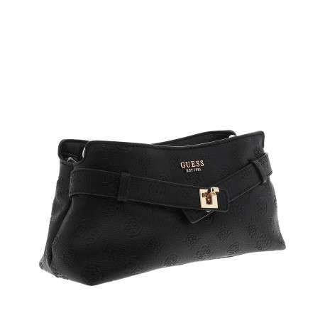Sac à bandoulière noir à motifs monogrammes muni d'un zip et d'une pression - Image 3