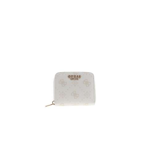 Porte-monnaie blanc à motif monogramme muni d'une fermeture à zip