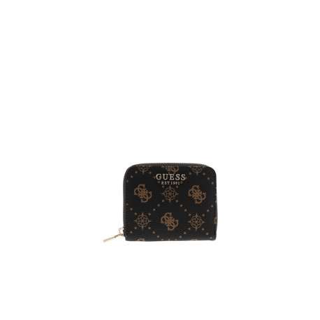 Porte-monnaie marron à motif monogramme muni d'une fermeture à zip