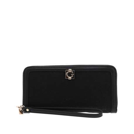 Portefeuille noir à imprimé monogramme avec une fermeture à zip