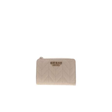 Porte-monnaie beige à motif monogramme muni d'un zip et d'un bouton-pression