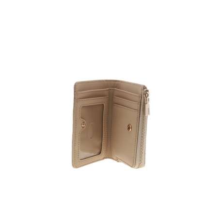 Porte-monnaie beige à motif monogramme muni d'un zip et d'un bouton-pression - Image 3
