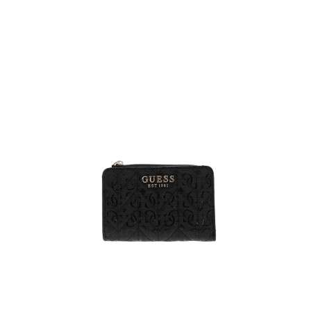 Porte-monnaie noir à motif monogramme muni d'un zip et d'un bouton-pression