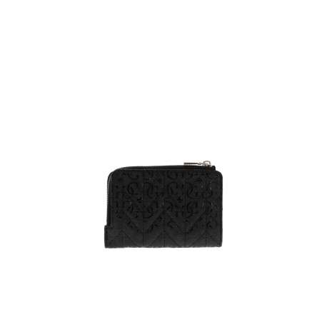 Porte-monnaie noir à motif monogramme muni d'un zip et d'un bouton-pression - Image 2