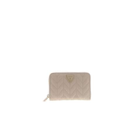 Portefeuille beige à motif monogramme pourvu d'une fermeture à zip