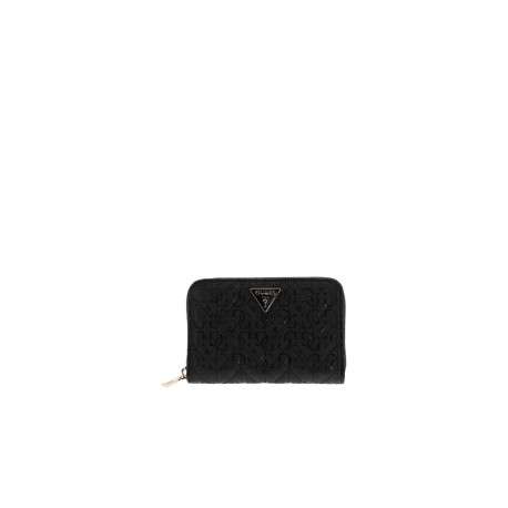 Portefeuille noir à motif monogramme pourvu d'une fermeture à zip