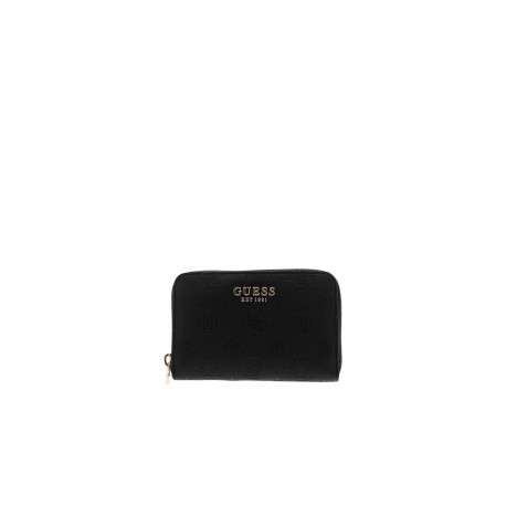 Portefeuille noir à imprimé monogramme embossé avec une fermeture à zip