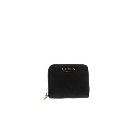 Porte-monnaie noir à imprimé monogramme embossé avec fermeture à zip