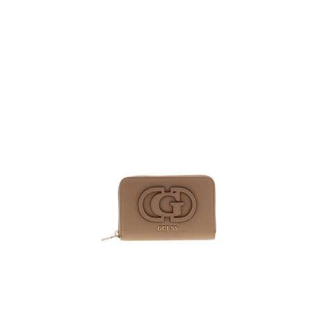 Portefeuille caramel uni muni d'une fermeture à zip et d'un gros logo cousu