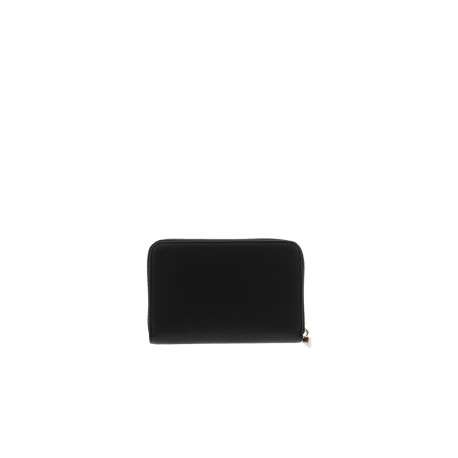 Portefeuille noir uni avec une fermeture à zip et un gros logo cousu - Image 2