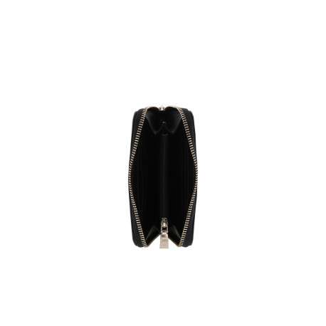Portefeuille noir uni avec une fermeture à zip et un gros logo cousu - Image 3