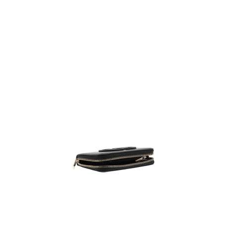 Portefeuille noir uni avec une fermeture à zip et un gros logo cousu - Image 4