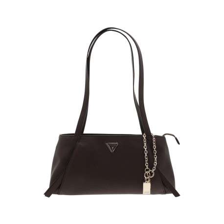 Sac à main porté épaule marron uni avec 2 anses et une fermeture à zip