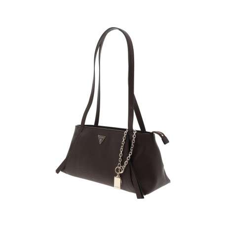 Sac à main porté épaule marron uni avec 2 anses et une fermeture à zip - Image 2