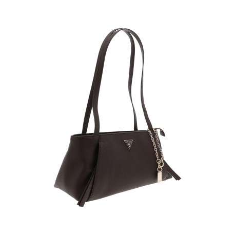 Sac à main porté épaule marron uni avec 2 anses et une fermeture à zip - Image 3