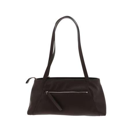 Sac à main porté épaule marron uni avec 2 anses et une fermeture à zip - Image 4