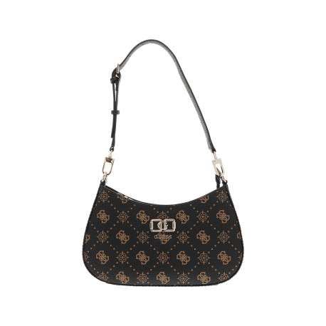Sac à main porté épaule marron à motifs monogrammes pourvu d'un zip