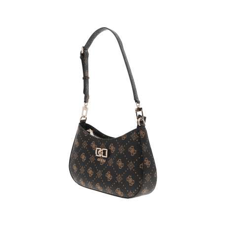 Sac à main porté épaule marron à motifs monogrammes pourvu d'un zip - Image 2