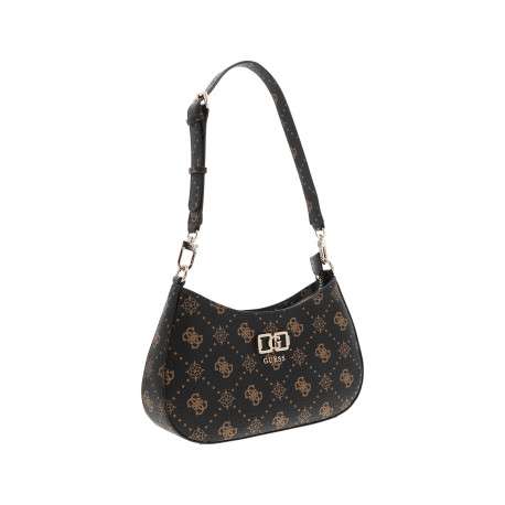 Sac à main porté épaule marron à motifs monogrammes pourvu d'un zip - Image 3