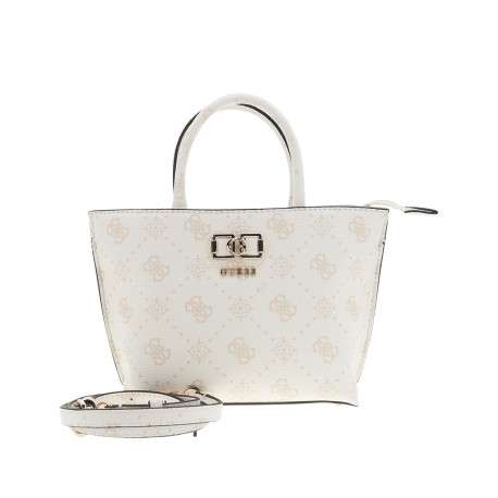 Sac porté mains blanc à imprimé monogramme avec fermeture à zip